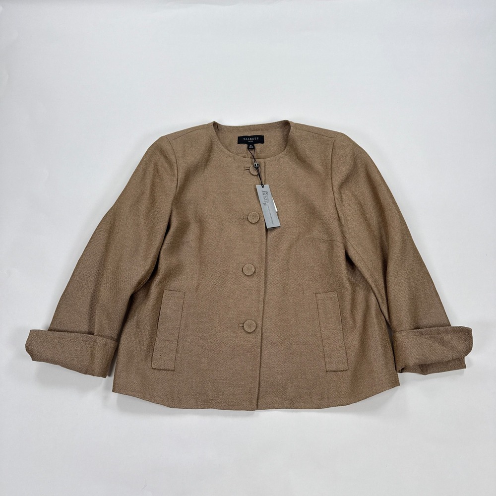 Talbots Womens Jacket 8P Bronze Metallic Linen Blend Jackie Fit Collarless